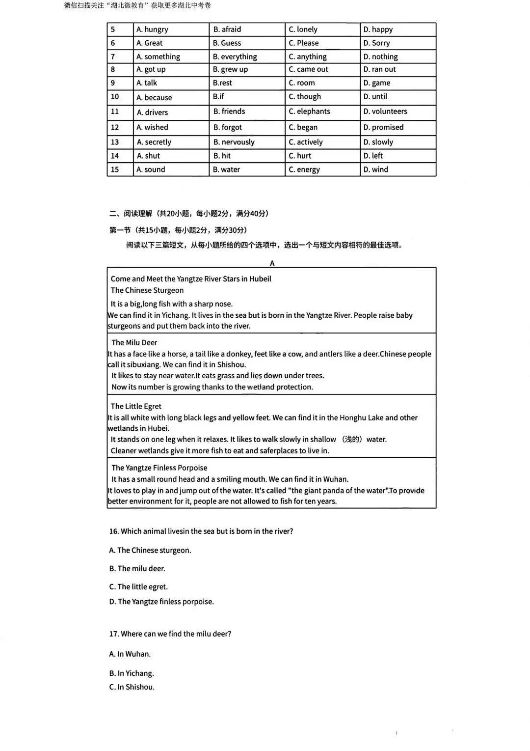 湖北2026英语中考试卷-第2张图片-四季读书网
