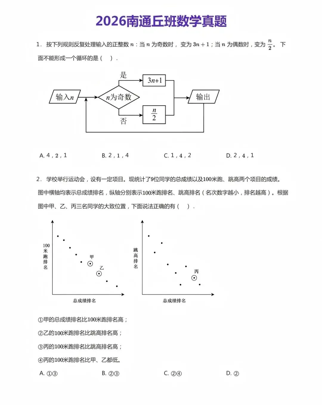 2026江苏省南通市丘班数学真题出炉!-第1张图片-四季读书网