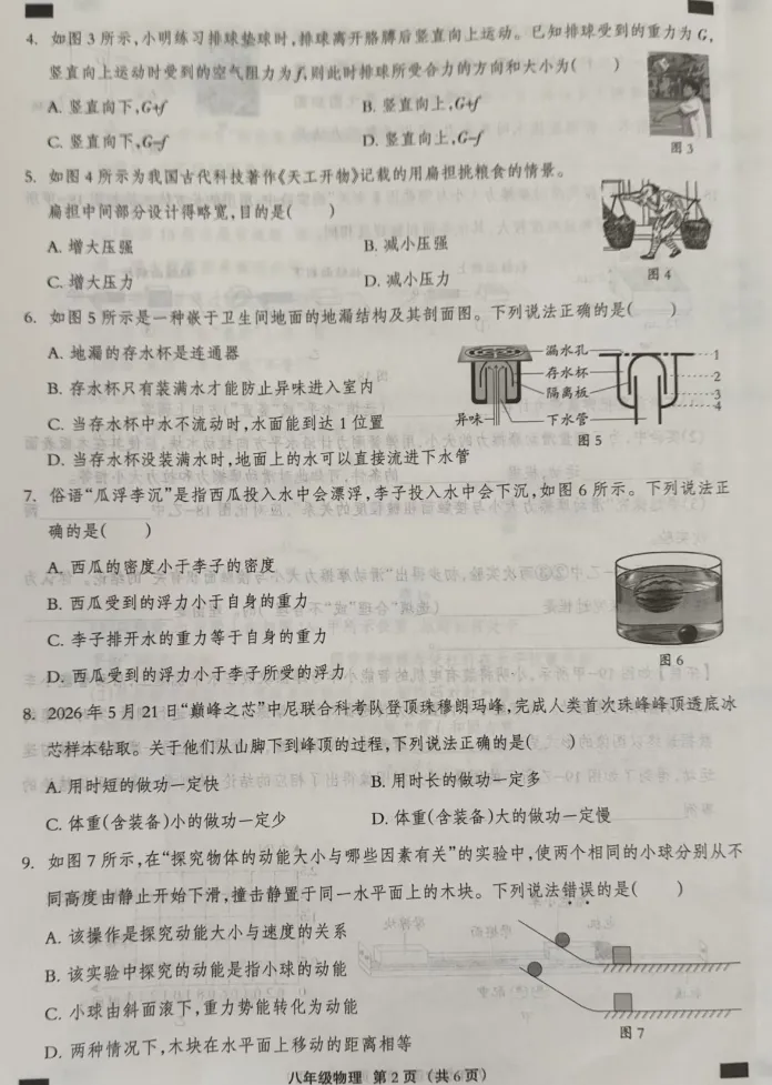 2025-2026人教版八年级下册物理试卷-第2张图片-四季读书网