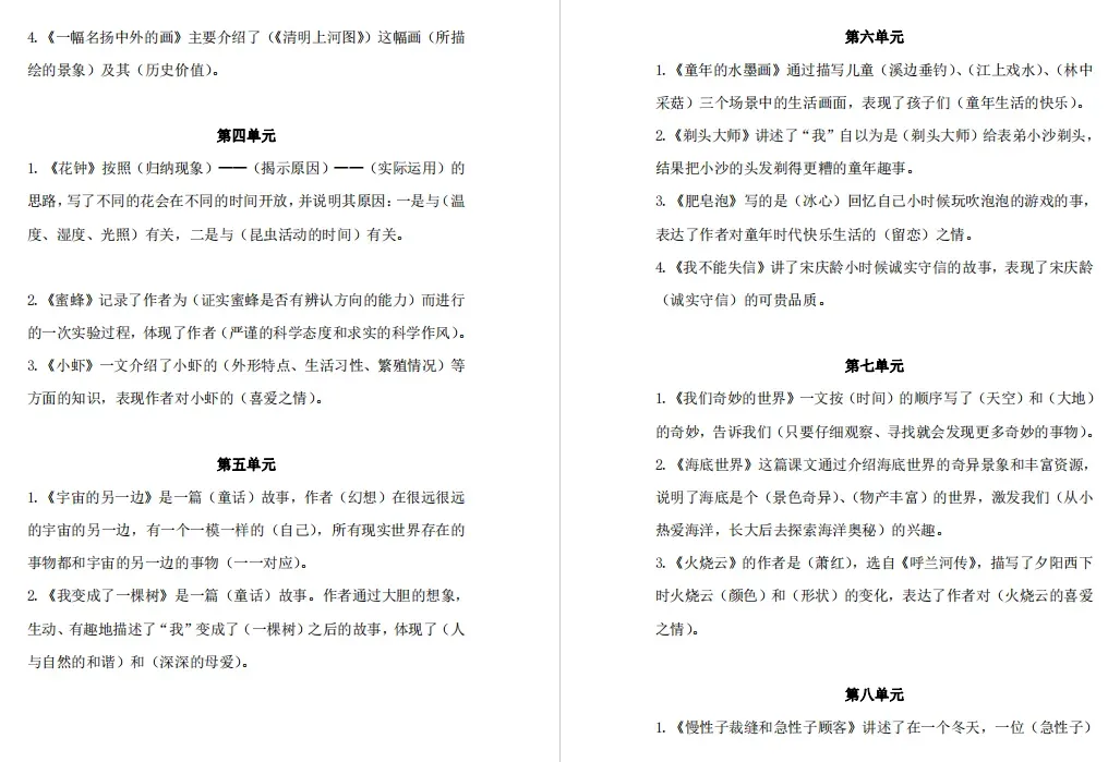 小学语文1-6年级下册期末试卷+复习汇总+课文理解归纳+看拼音写词语+知识总结+1-3年级下册复习资料(组词、填空、古诗)-第20张图片-四季读书网