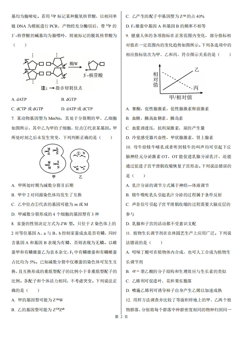 【高考真题】2026年高考山东卷生物高考真题-第2张图片-四季读书网