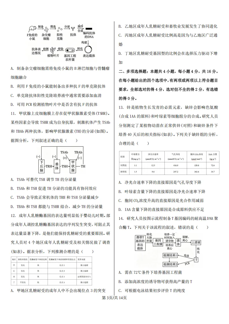【高考真题】2026年高考江西卷生物高考真题-第3张图片-四季读书网