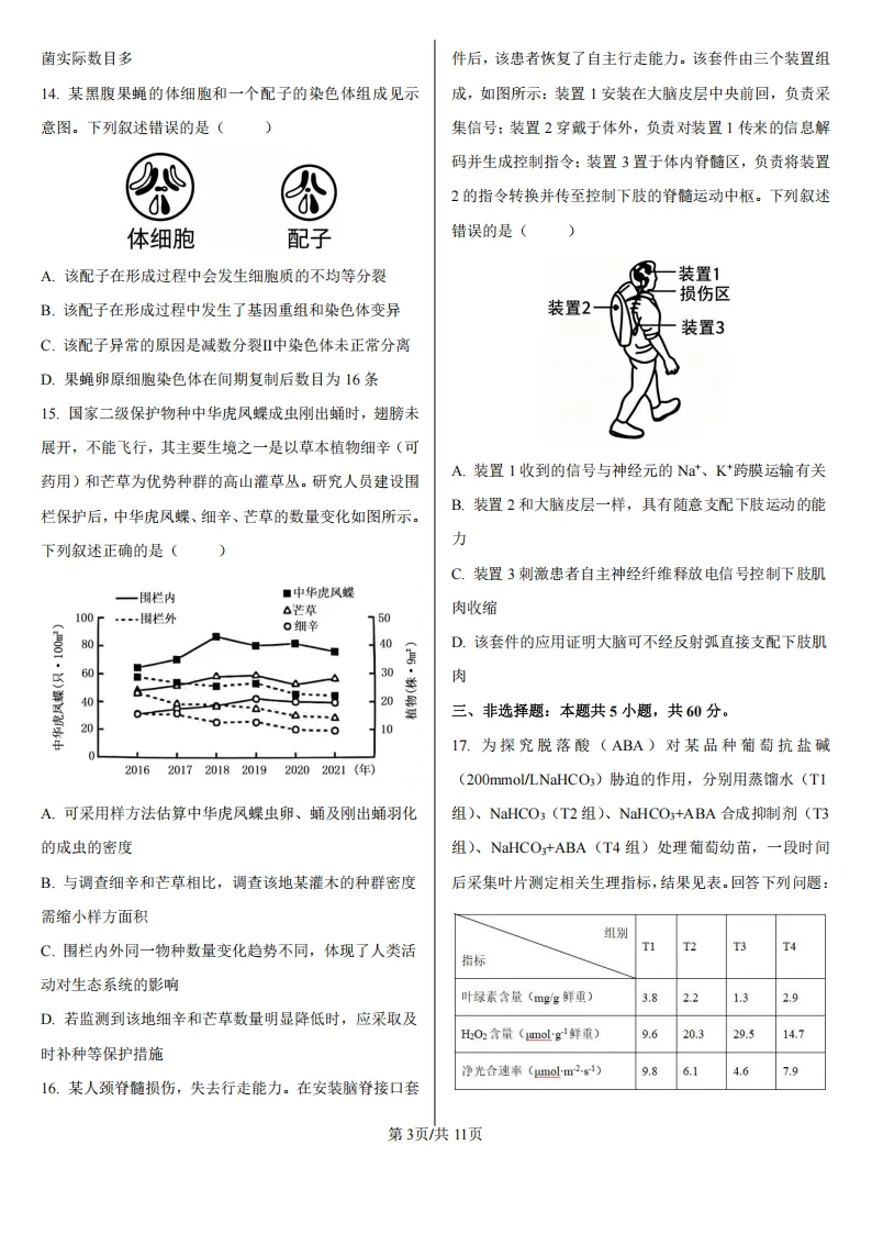 【高考真题】2026年高考湖南卷生物高考真题-第3张图片-四季读书网