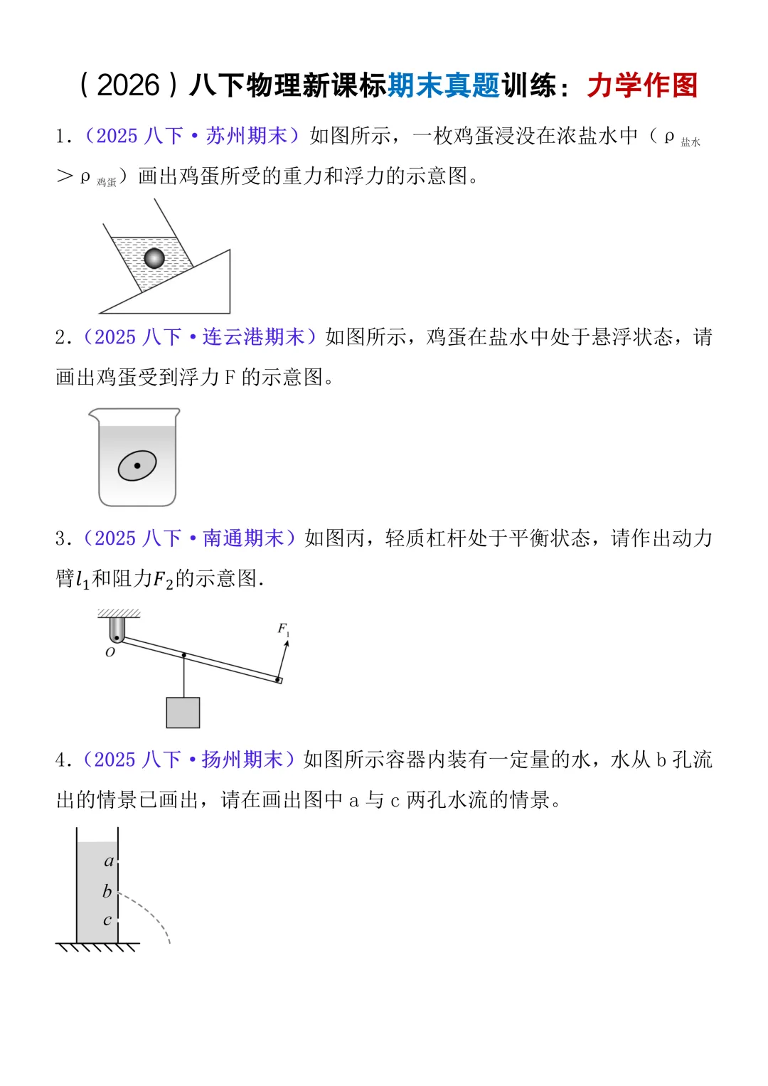 八年级下册物理力学作图期末真题训练(含答案),高分必练!-第3张图片-四季读书网