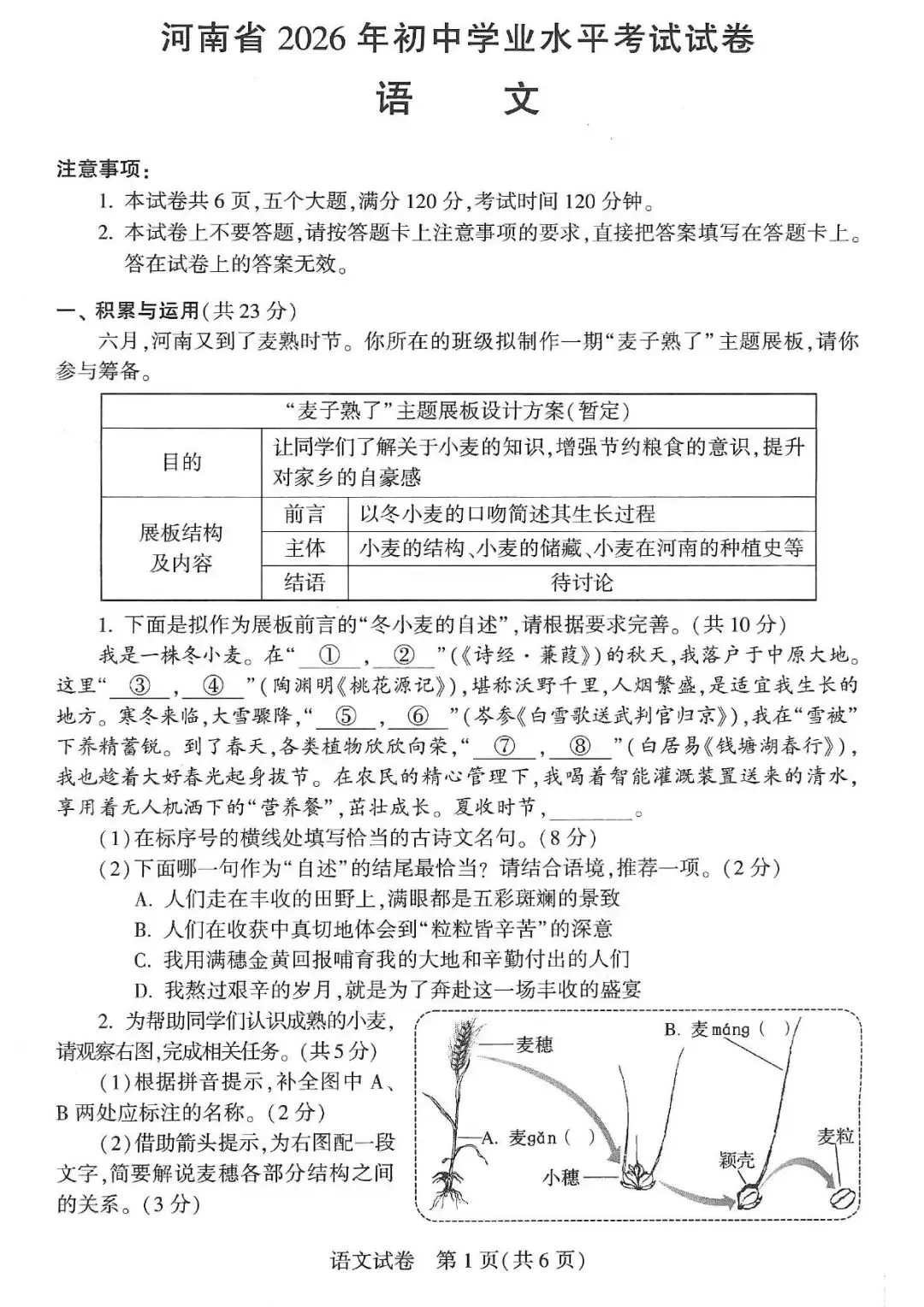 【中考真题】2026河南省中考真题7科试卷+英语听力+答案(含评分细则),高清无水印!-第13张图片-四季读书网