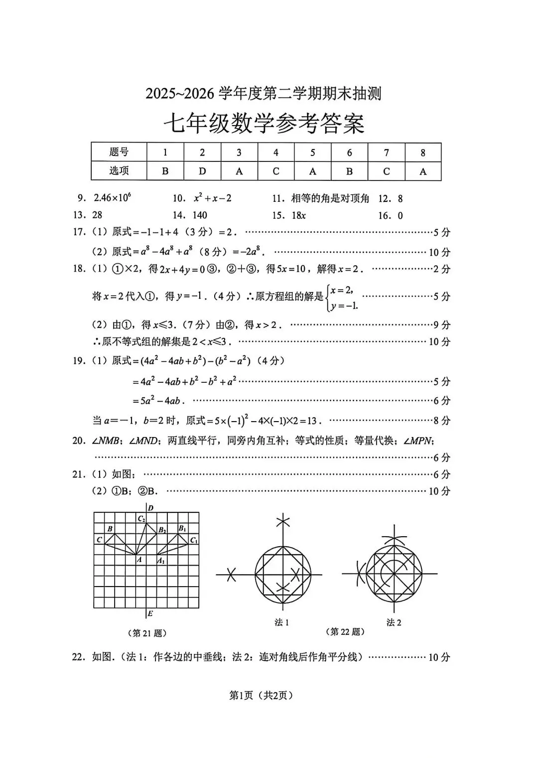 全了!26年市区七、八年级期末真题试卷+答案-第10张图片-四季读书网