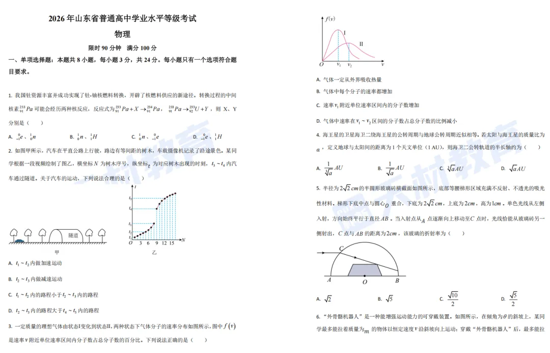 2026年山东高考真题解析(山东卷物理)-第2张图片-四季读书网