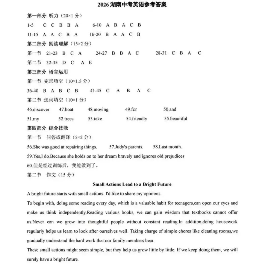 【第001期】2026年湖南中考英语真题+参考答案+详细解析-第12张图片-四季读书网