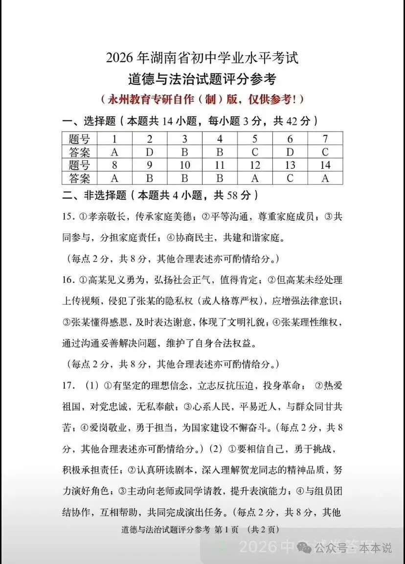 全丨共9科!2026年湖南中考真题及答案出炉-第32张图片-四季读书网