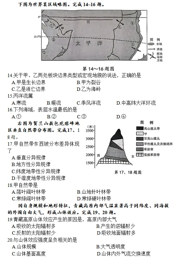 杭州高二地理期末试卷及答案-第4张图片-四季读书网