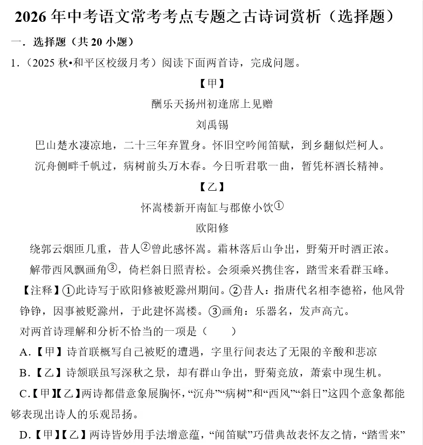 刷题必备|2026年广东中考语文常考考点专题汇总(共25个专题)-第21张图片-四季读书网