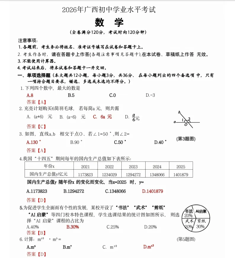 2013年至2026年广西中考历年真题试卷及答案解析PDF电子版(含2026年广西中考所有科目试卷)-第1张图片-四季读书网