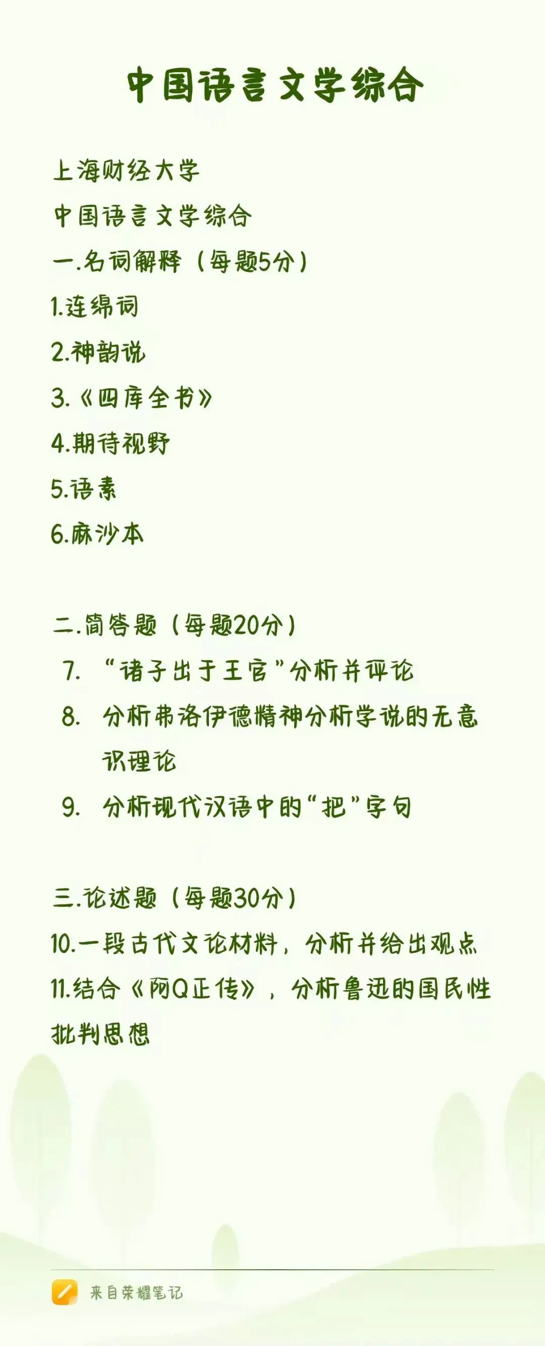 26文学考研真题回忆汇总:专业课一(多院校版)-第16张图片-四季读书网