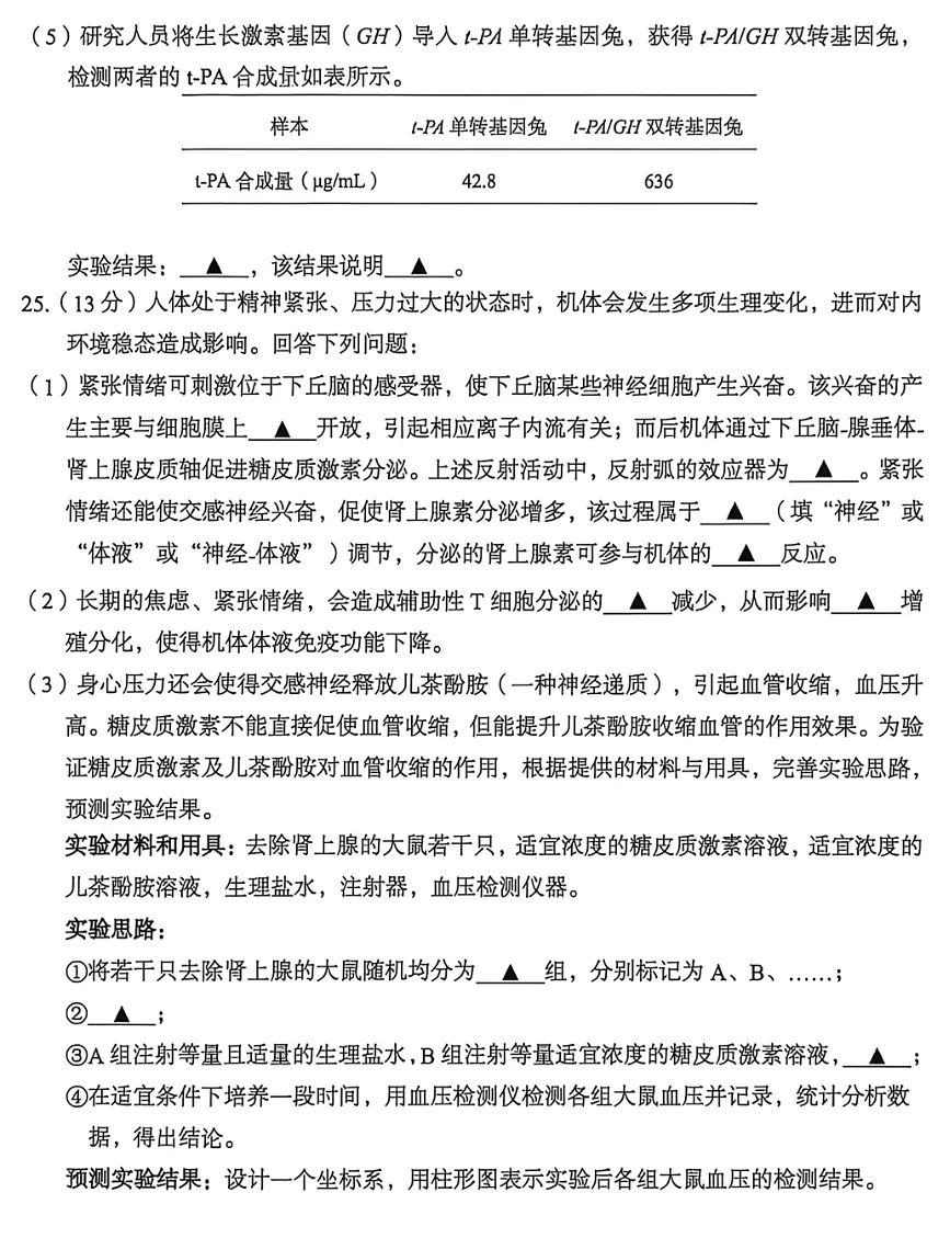 2026年6月台州高二期末生物试卷、答案和解析-第11张图片-四季读书网