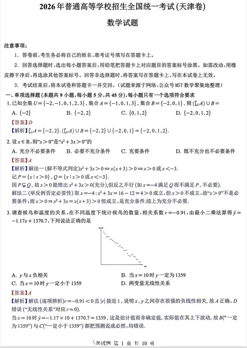 【历年高考数学真题:2026年天津市高考数学试题】2026年普通高等学校招生全国统一考试天津卷数学试题-第28张图片-四季读书网