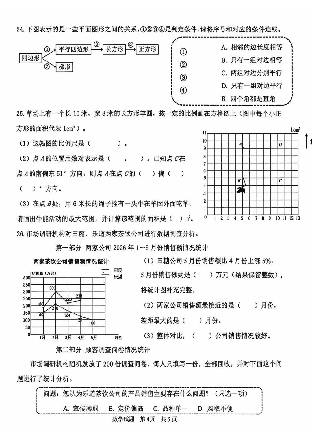 历年真题 | 25-26-2 青岛市市南区六年级数学下册毕业考试(附PDF版和参考答案)-第5张图片-四季读书网