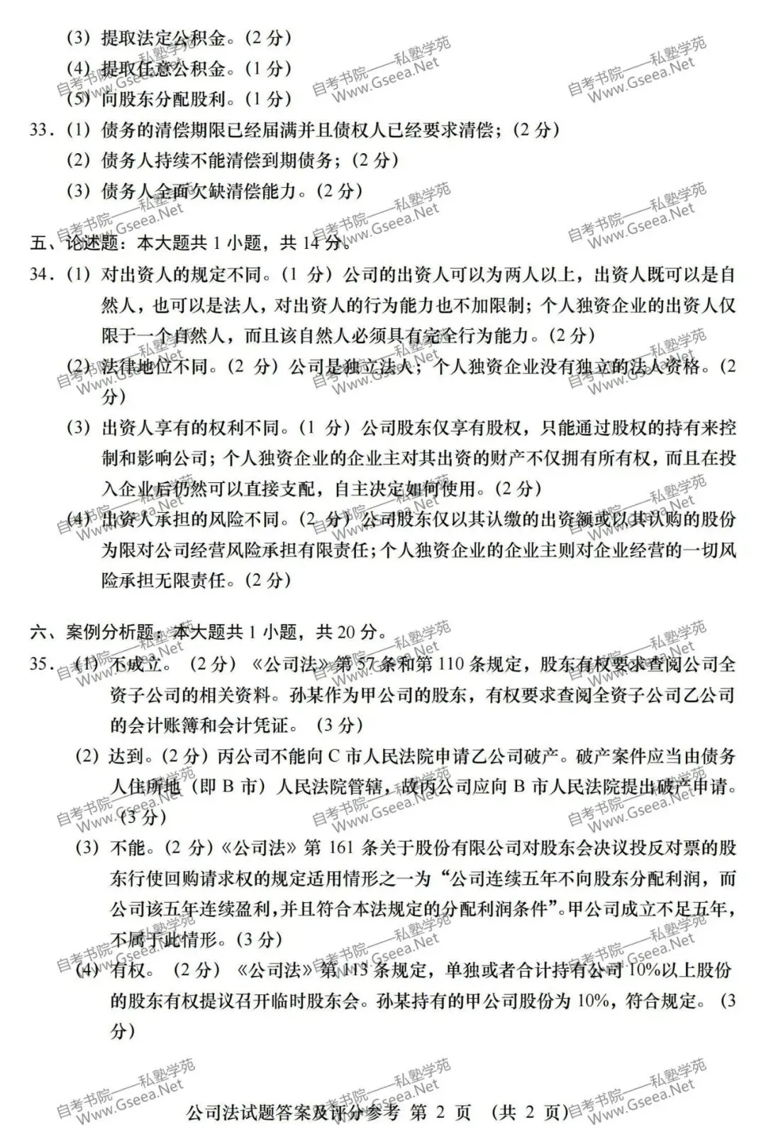 2026年4月自考《00227公司法》真题和评分参考-第8张图片-四季读书网