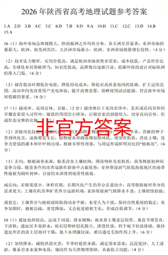2026年陕晋宁青高考地理真题解析(官方答案),网传答案有问题-第2张图片-四季读书网