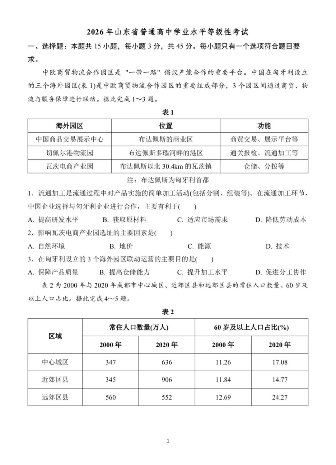 【高考真题】2026年山东省高考地理真题-第1张图片-四季读书网