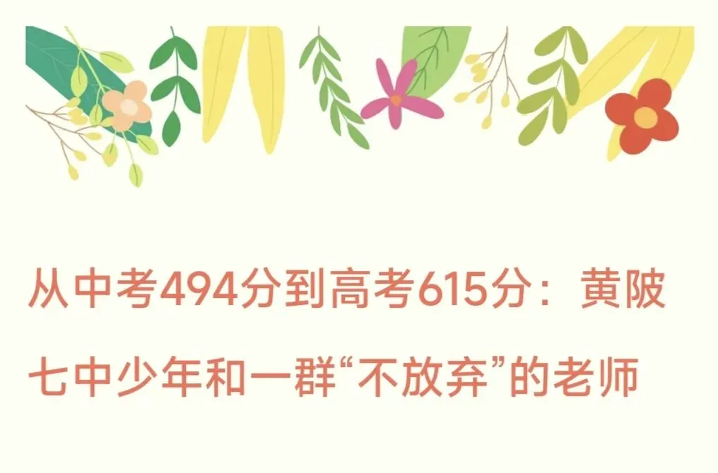 从中考494分到高考615分:黄陂七中少年和一群“不放弃”的老师-第1张图片-四季读书网