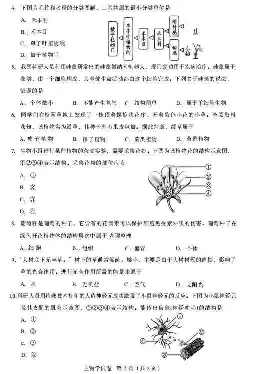 中考真题原卷:河北省2026年中考语文、数学、化学、历史、生物试题(无答案)-第37张图片-四季读书网