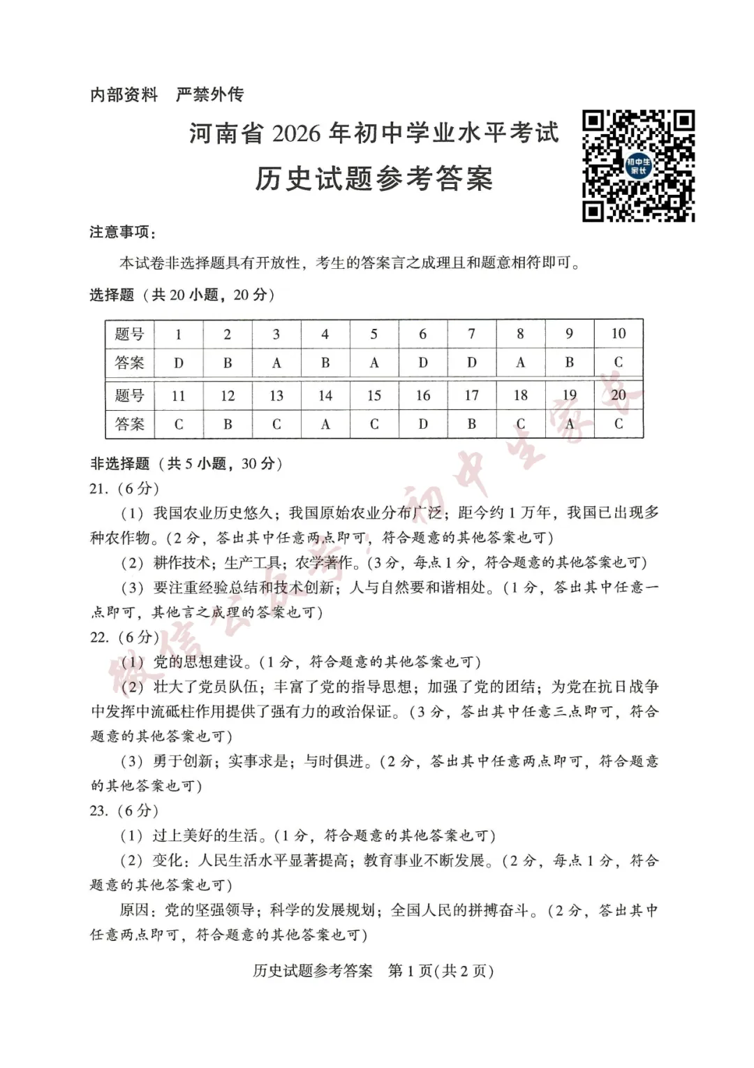 2026年中考历史真题试卷新鲜出炉(含答案),可打印!-第8张图片-四季读书网