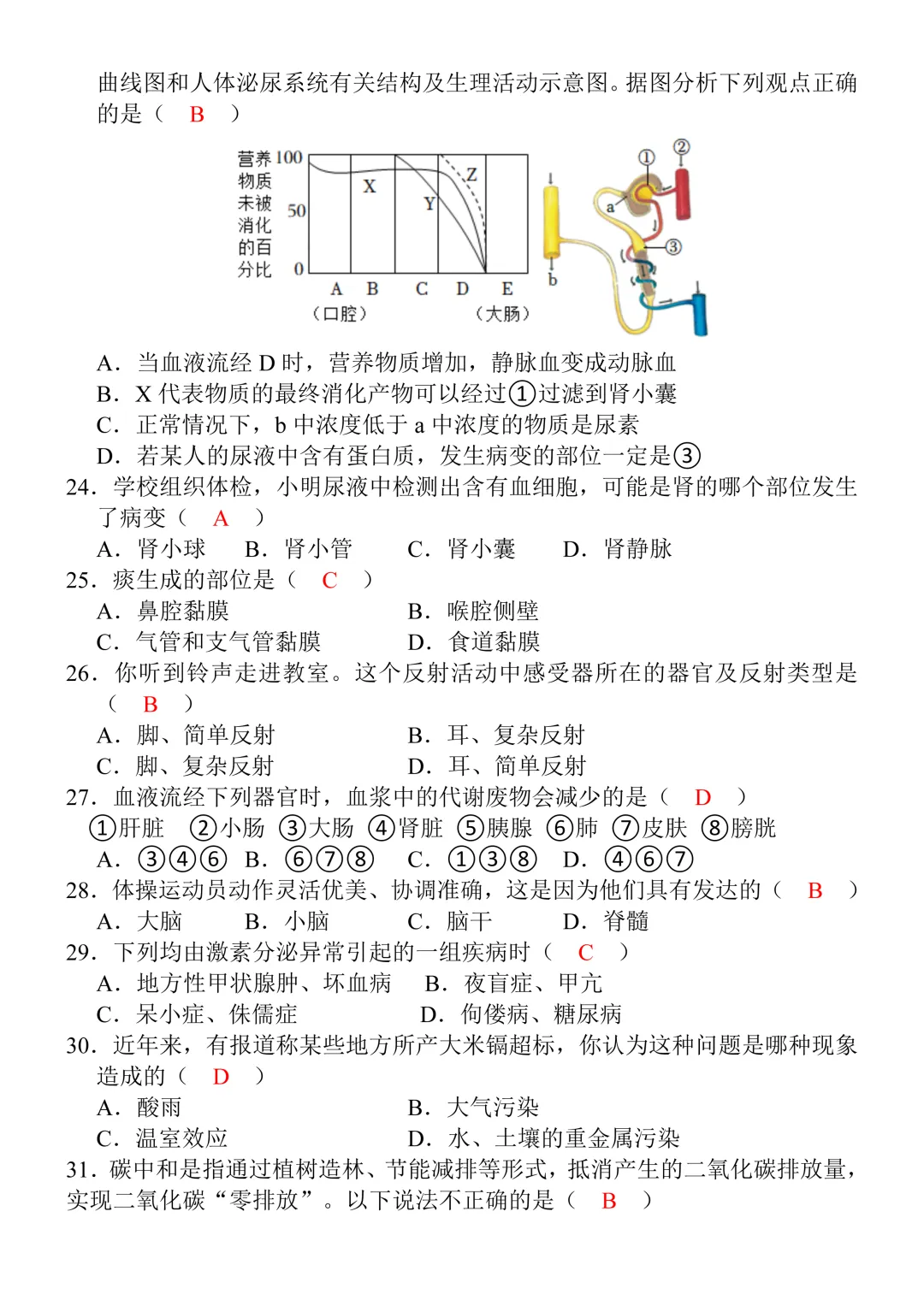 七年级下册生物期末真题测试卷(含答案),打印出来给孩子查漏补缺!-第7张图片-四季读书网