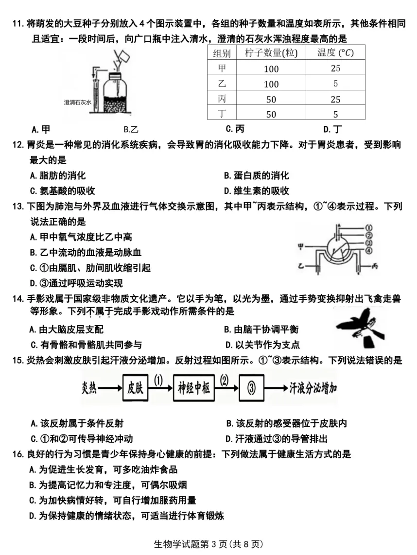 2026年山东省中考生物真题(附下载)-第3张图片-四季读书网