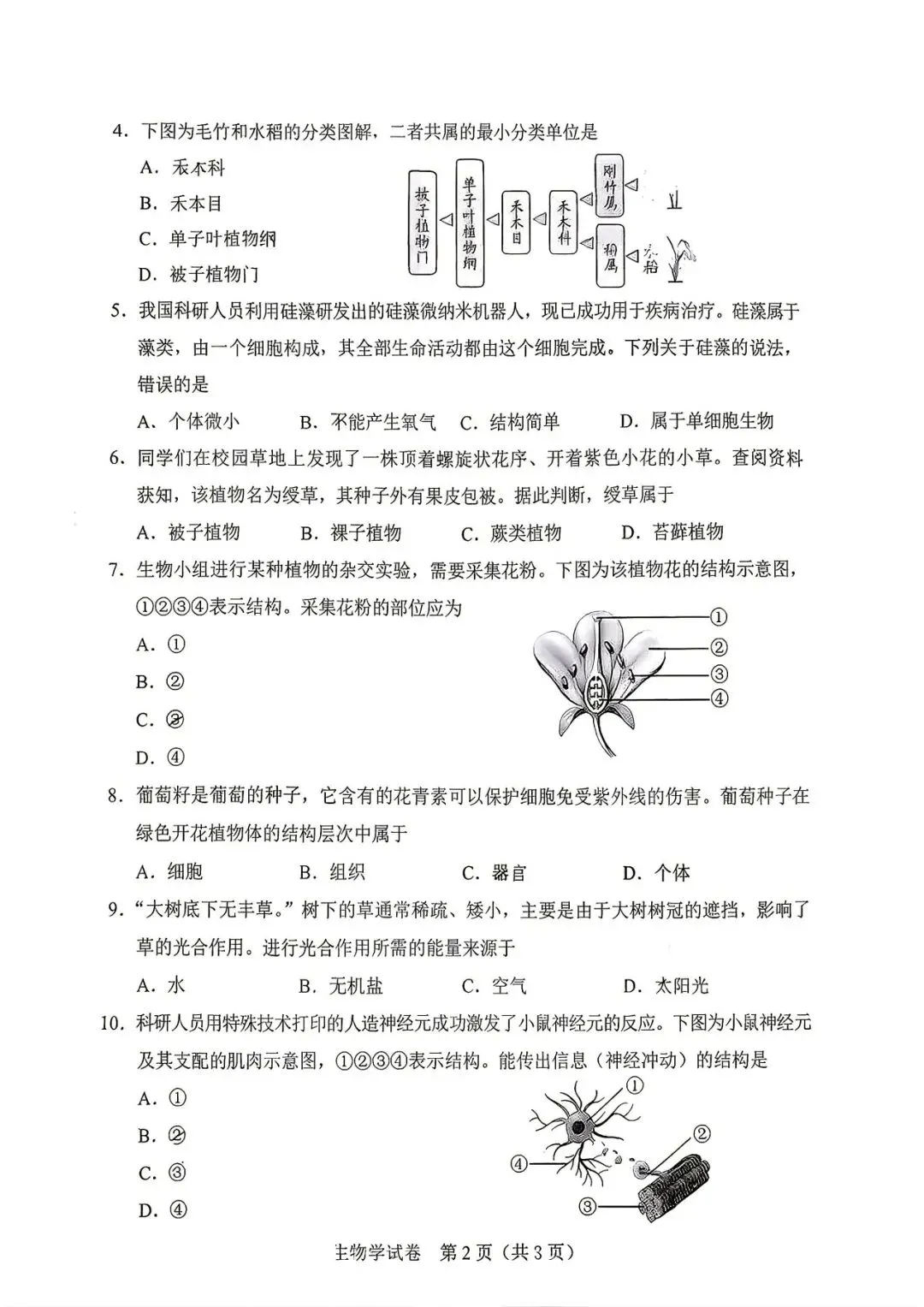 中考真题 | 2026年河北省中考生物试题含官方答案-第4张图片-四季读书网