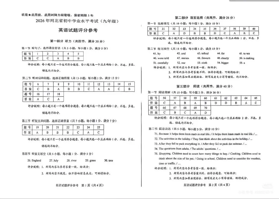 2026 年河北中考英语试卷答案-第2张图片-四季读书网