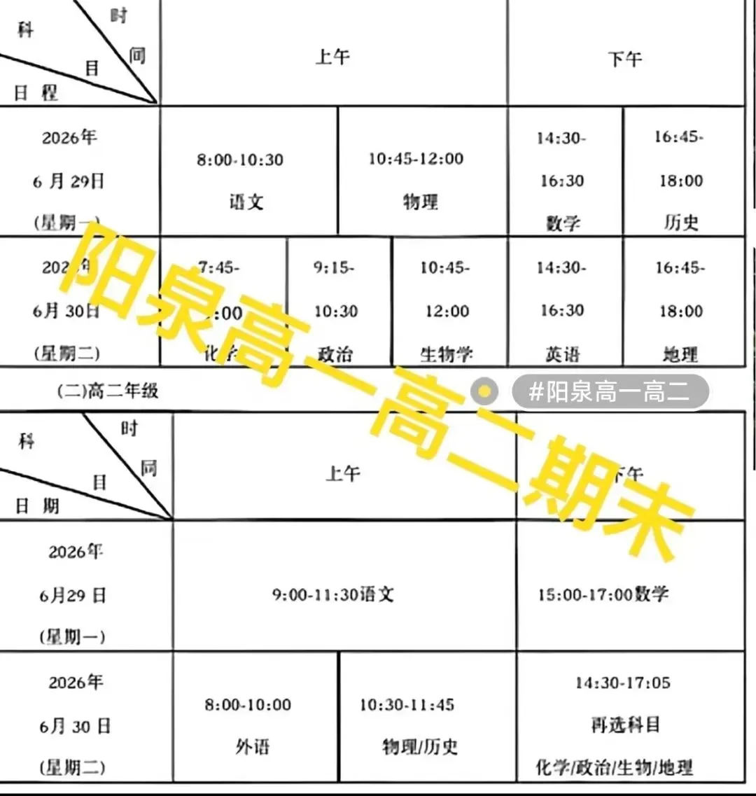 最新试卷+答案!6月29山西阳泉高一高二期末考试质量检测-第3张图片-四季读书网