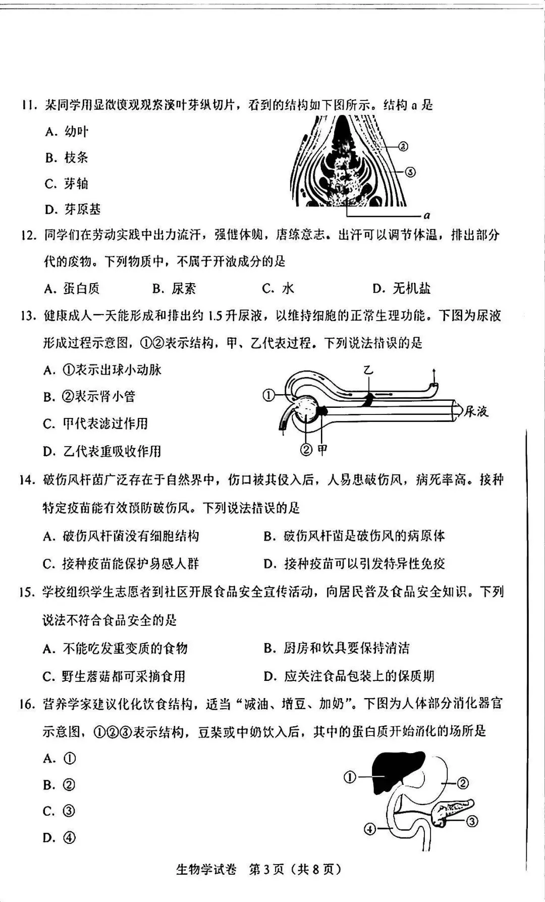 2026河北“中考”生物真题与答案-第3张图片-四季读书网
