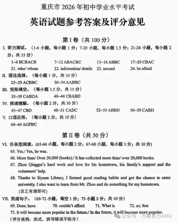 刚刚发布!2026年中考各科(语文+数学+英语+物理+化学+历史+道法+地理+生物)真题试卷及答案pdf完整版汇总,各省市持续更新中-第8张图片-四季读书网