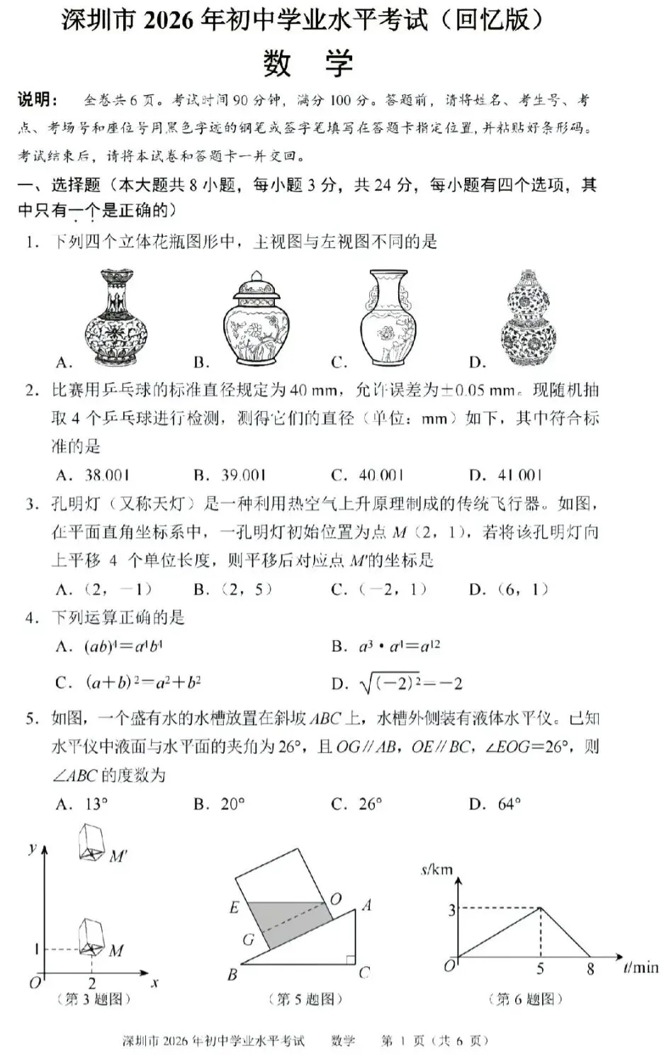 2026深圳中考数学完整试卷分析-第1张图片-四季读书网
