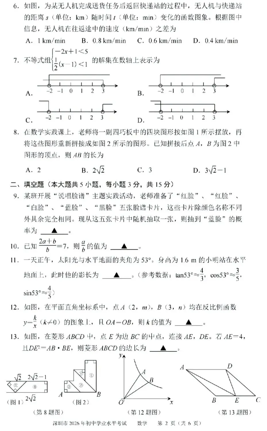 2026深圳中考数学完整试卷分析-第2张图片-四季读书网