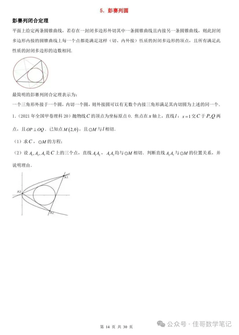 【高考真题探究:1982年高考数学全国理科卷第8题】抛物线、椭圆中与切线相关的彭赛列闭合定理、阿基米德三角形性质-第24张图片-四季读书网