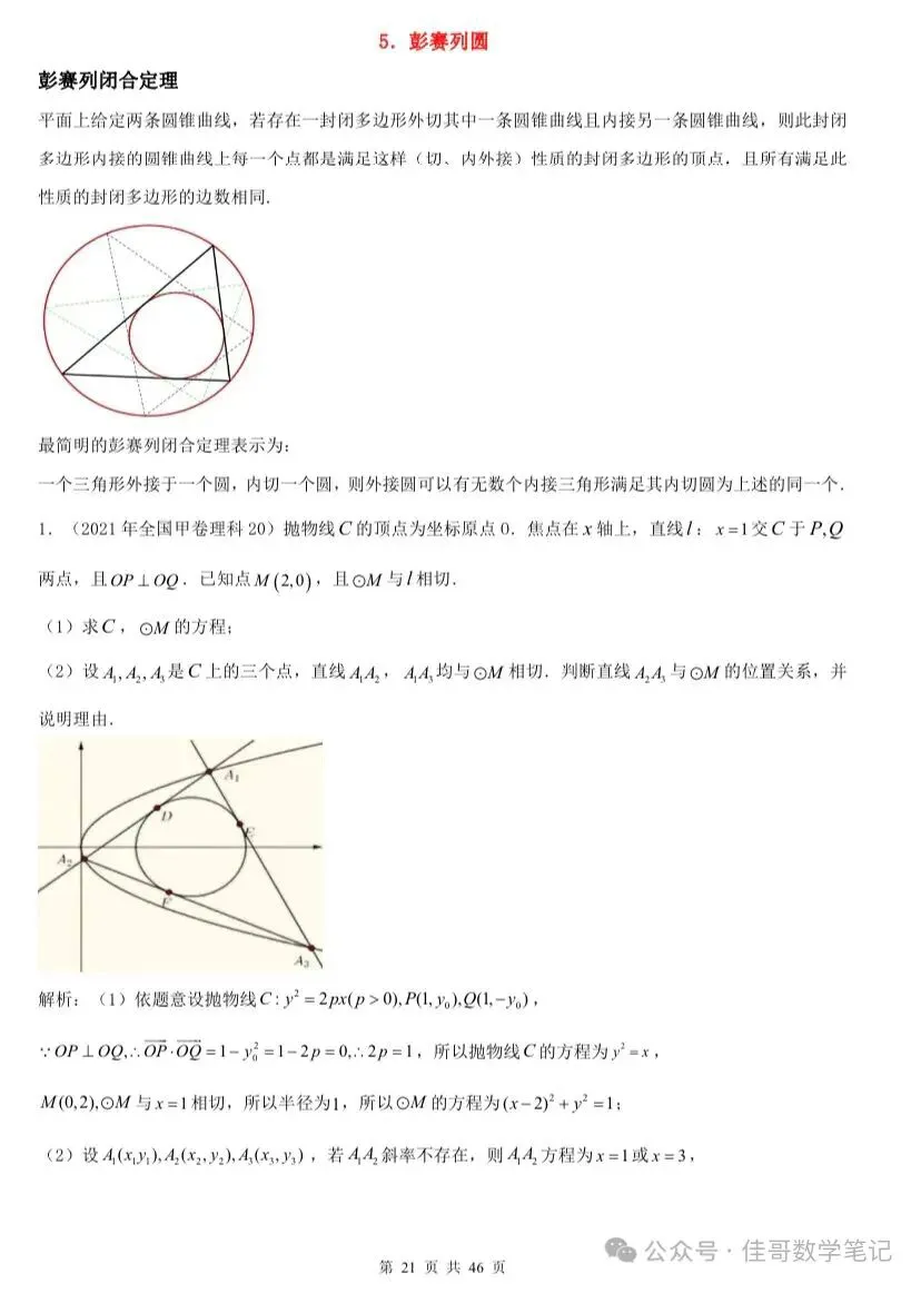 【高考真题探究:1982年高考数学全国理科卷第8题】抛物线、椭圆中与切线相关的彭赛列闭合定理、阿基米德三角形性质-第28张图片-四季读书网