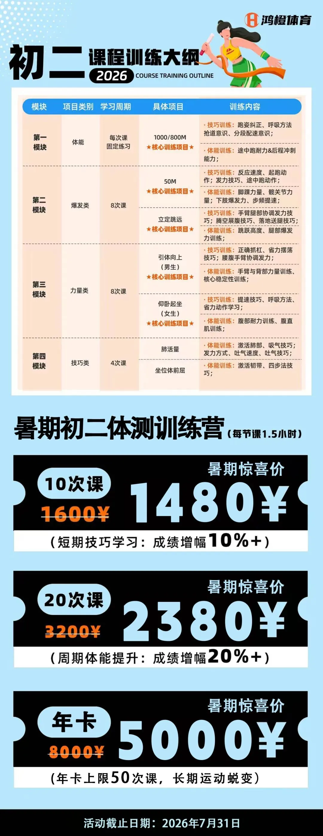 北京 4/6/8 年级体测训练营,中考体育满分集训课,暑假优惠报名-第3张图片-四季读书网
