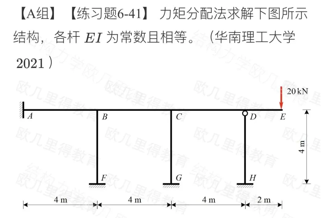 27考研结构力学每日一题(0629)| 力矩分配法和剪力分配法-华南理工大学2021年-选自2027版《结构力学复习全书》-第2张图片-四季读书网