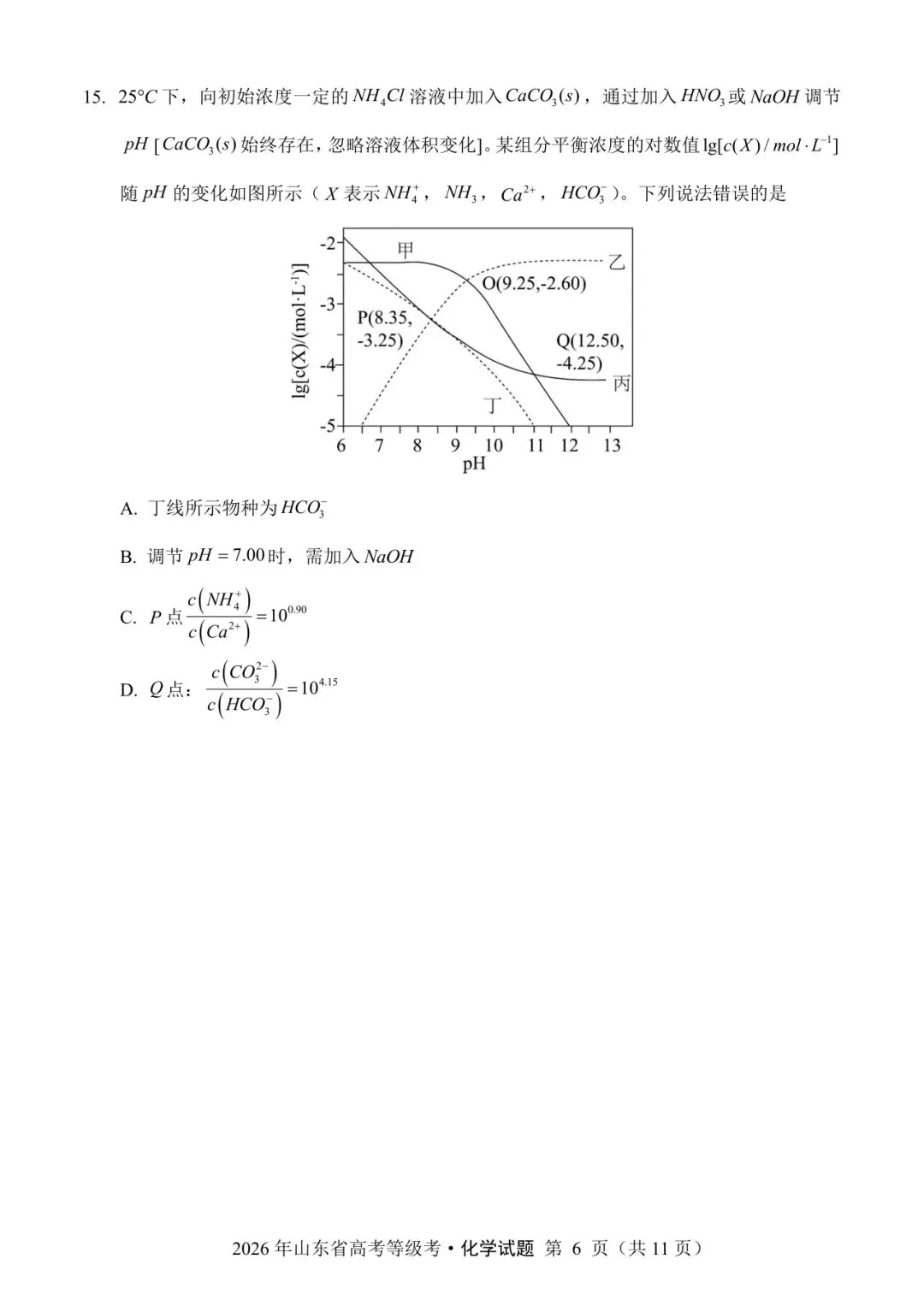 山东省2026年高考化学试卷(个人重排版 参考答案评分意见)-第6张图片-四季读书网