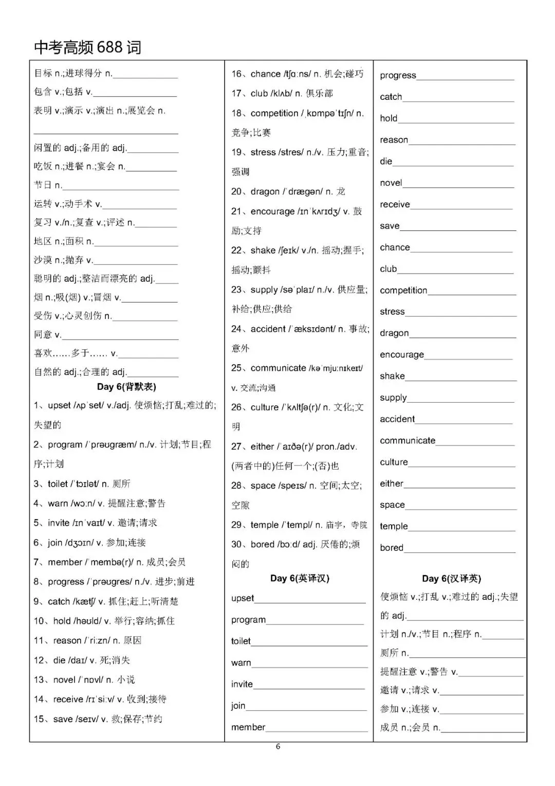 【中考英语】中考高频688词背默表-第6张图片-四季读书网