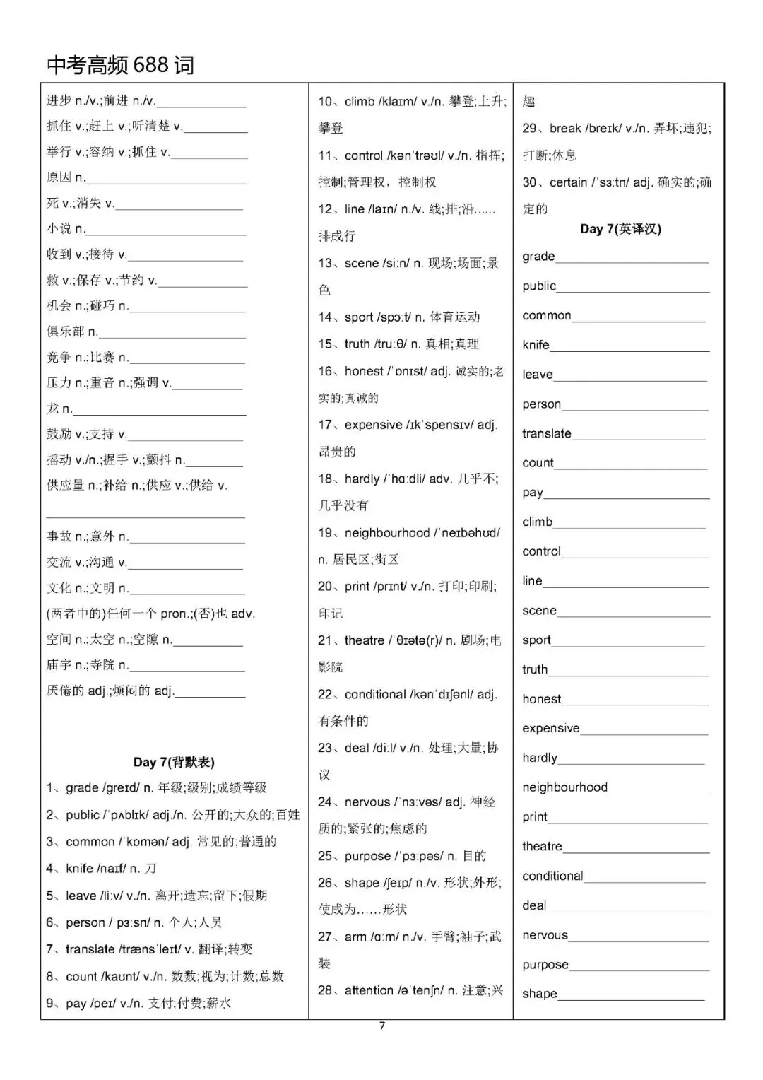 【中考英语】中考高频688词背默表-第7张图片-四季读书网