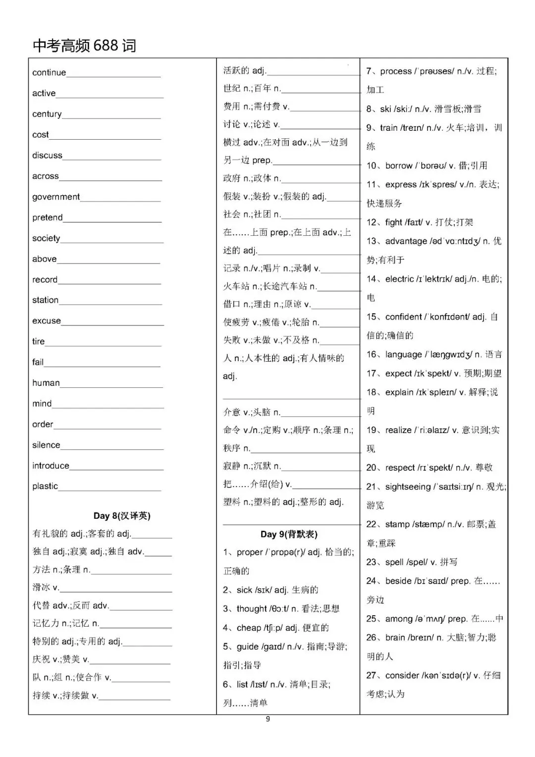 【中考英语】中考高频688词背默表-第9张图片-四季读书网
