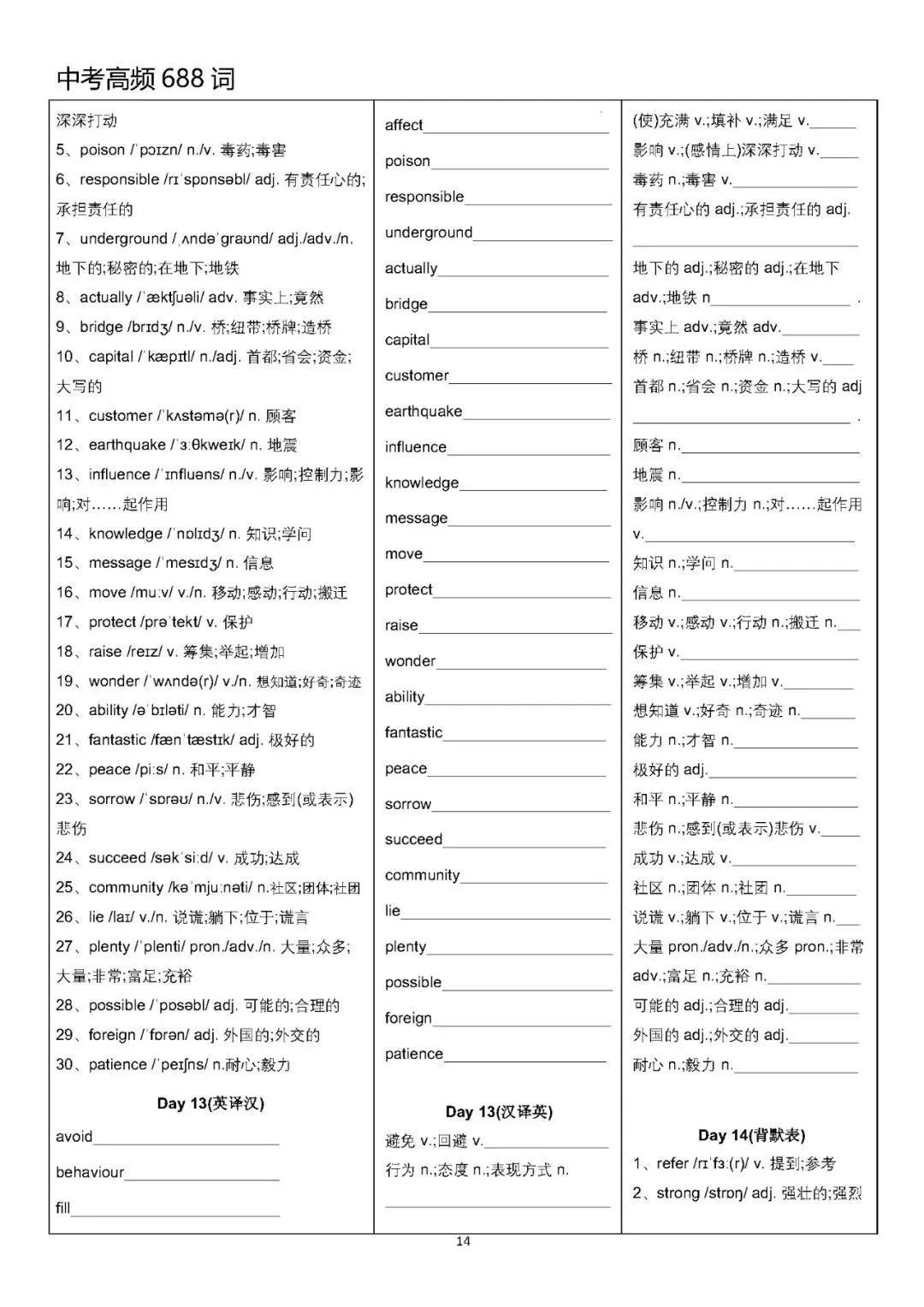 【中考英语】中考高频688词背默表-第14张图片-四季读书网