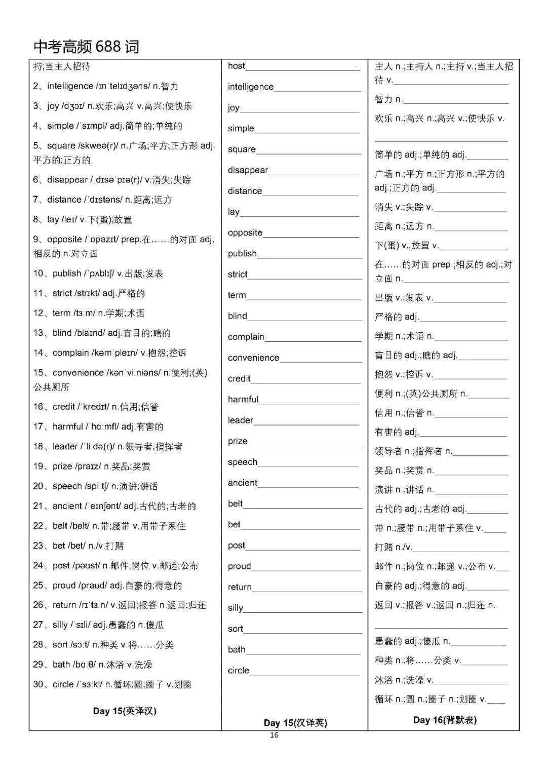 【中考英语】中考高频688词背默表-第16张图片-四季读书网