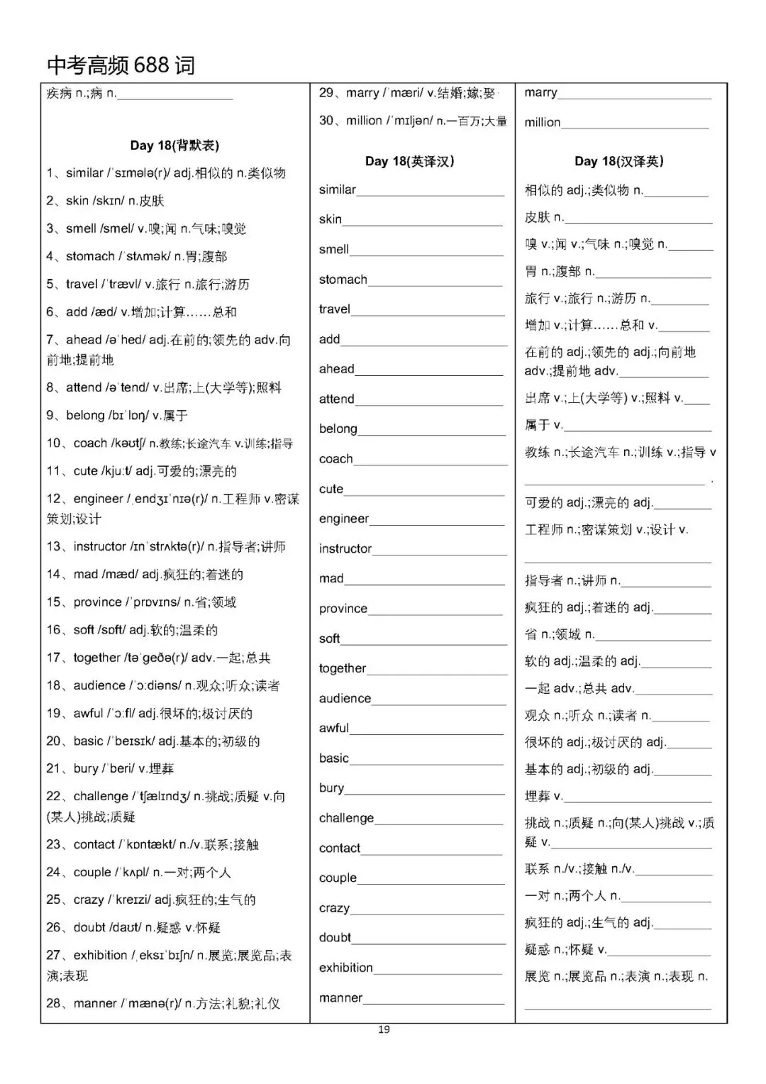 【中考英语】中考高频688词背默表-第19张图片-四季读书网