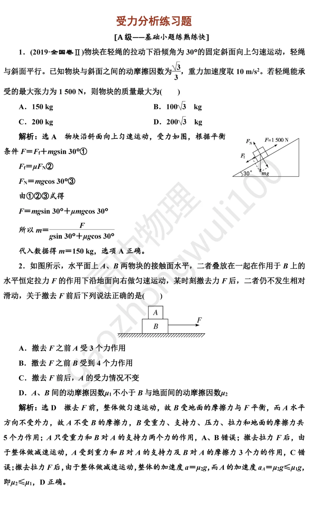 高中物理期末难点受力分析技巧总结+真题练习-第11张图片-四季读书网