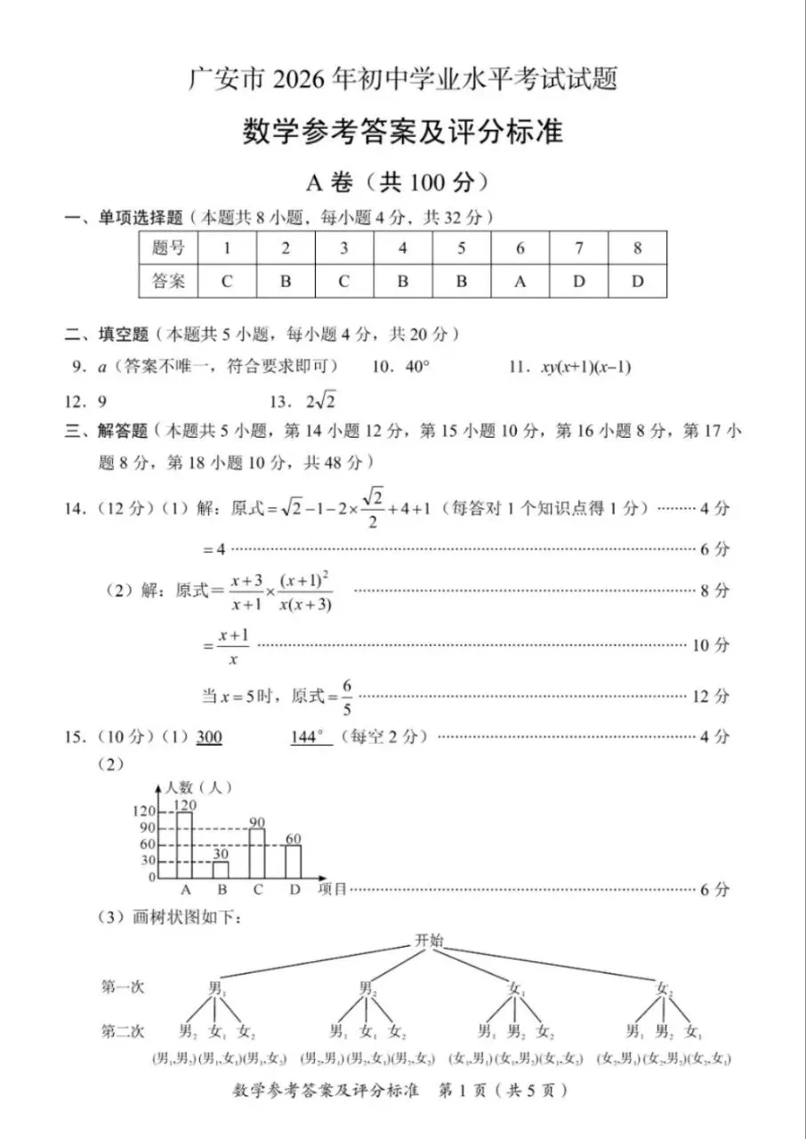 2026四川广安中考数学试题(含答案)-第5张图片-四季读书网