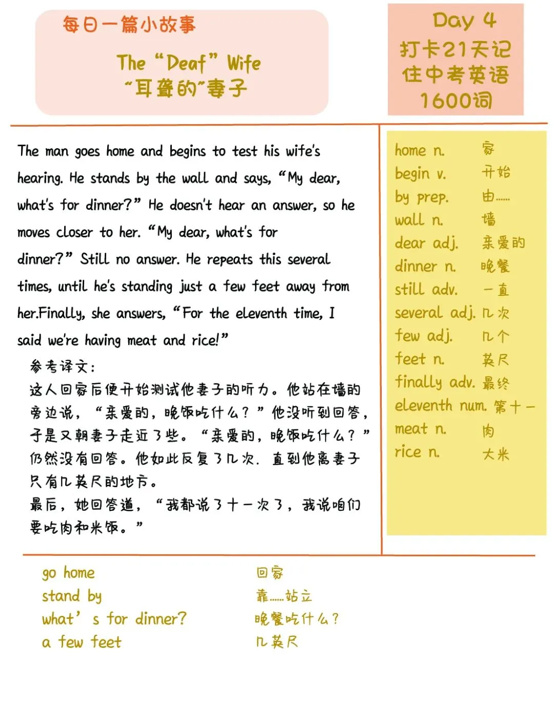 初中英语:21篇短文搞定中考英语1600单词-第8张图片-四季读书网