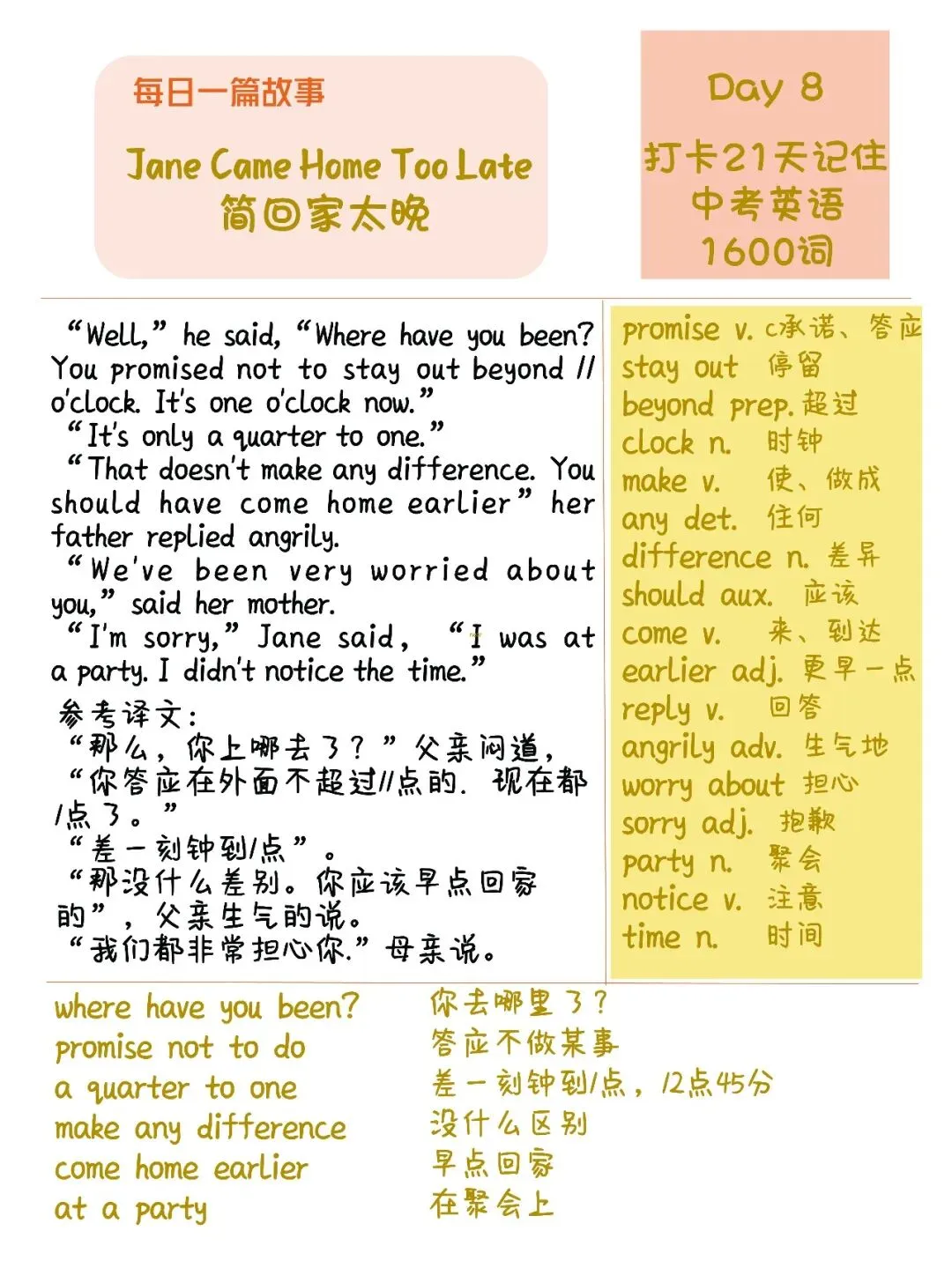 初中英语:21篇短文搞定中考英语1600单词-第16张图片-四季读书网
